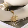 Wholesale PVD Coated Real Gold Plated Sun 304 Stainless Steel Elegant Vintage Style Waterproof Non Tarnish 304 Stainless Steel Lobster Trigger Clasp Closure Pendant Necklace