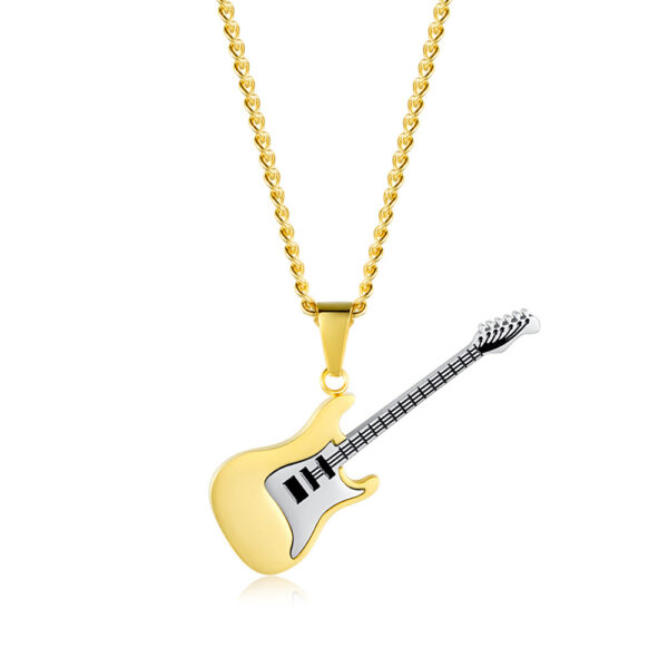 Wholesale Cross-border European and American Titanium Steel Guitar Pendant Music Fashion Men's Metal Musical Instrument Necklace Gender-free Personalized First Jewelry