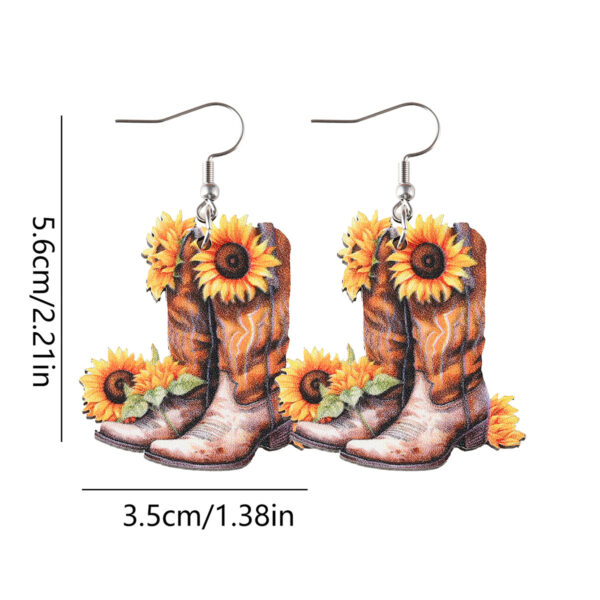Wholesale Cross-border New Western Spring Summer Sunflower Flower Denim Boots Pendant Earrings Wooden Double-sided Earrings