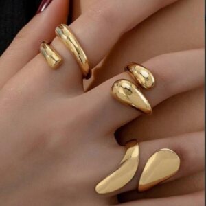Wholesale Fully Managed Cross-border European and American Jewelry Fashion Personality Geometric Drop Ring 3 Piece Set Niche Opening Design Ring