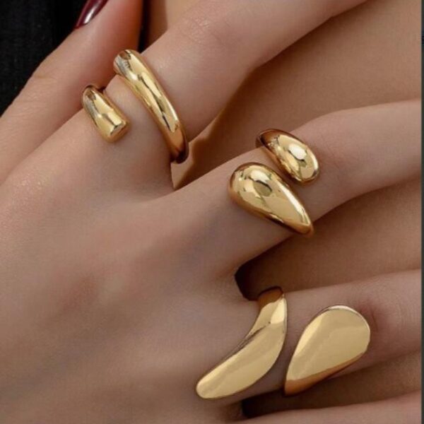 Wholesale Fully Managed Cross-border European and American Jewelry Fashion Personality Geometric Drop Ring 3 Piece Set Niche Opening Design Ring