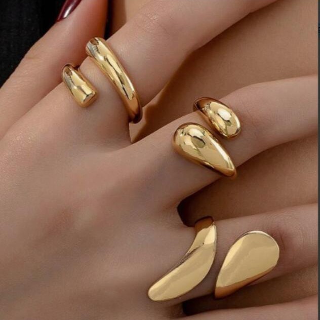 Wholesale Fully Managed Cross-border European and American Jewelry Fashion Personality Geometric op Ring 3 Piece Set Niche Opening Design Ring
