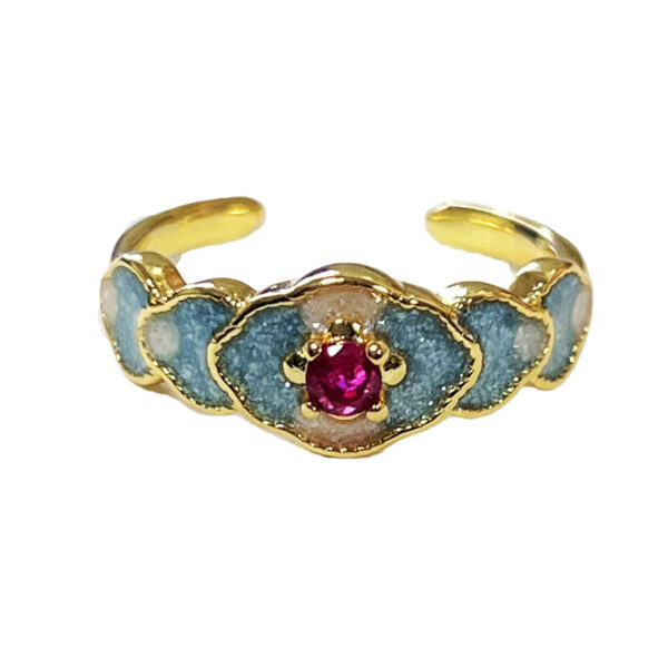 Wholesale Little Red Book Explosive Guofeng Burned Blue Lace Enamel Niche Ring Women's Light Luxury Fashion High-end Elegant Finger Ring