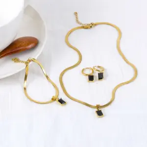 22C07138-Black Diamond Suit (Necklace Bracelet Earrings)