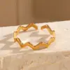 Wholesale Ion Plating (IP) 18K Gold Plated Waves Lines 304 Stainless Steel Elegant Glam Hip-Hop Waterproof Non Tarnish Open Rings