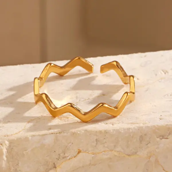 Wholesale Ion Plating (IP) 18K Gold Plated Waves Lines 304 Stainless Steel Elegant Glam Hip-Hop Waterproof Non Tarnish Open Rings