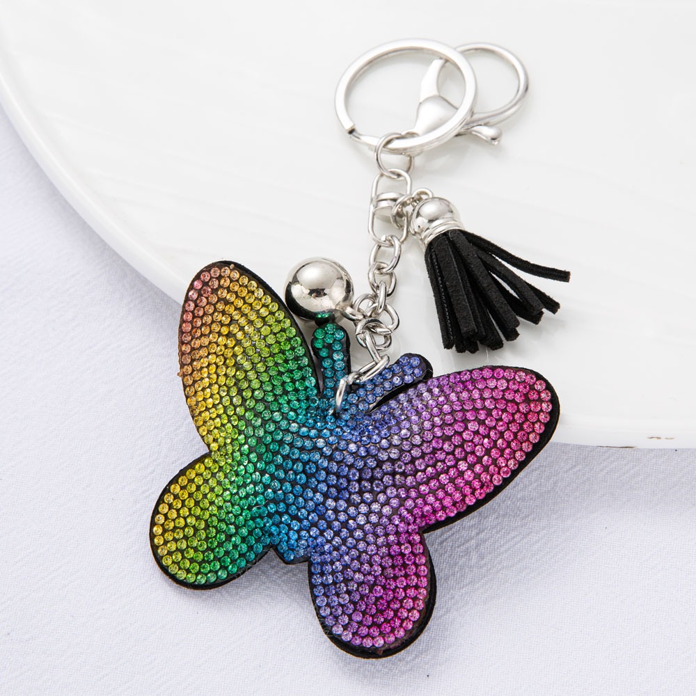 Wholesale Diamond-embedded colorful butterfly keychain