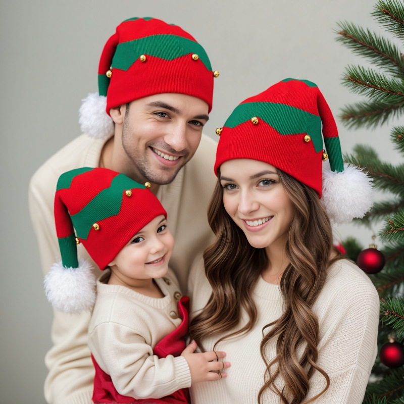 Wholesale Knitted Christmas hat with bells and m-ms for winter