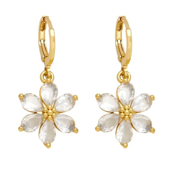Wholesale 1 Pair Simple Style Flower Daisy Plating Inlay Copper Zircon 18k Gold Plated Drop Earrings