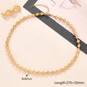 Glossy Medium Convex Rhombus Bead Necklace (Gold) / 6x6mm (String Length: 370+50mm) / 1 Strand/Package