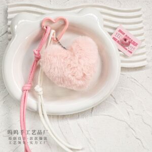 Wholesale Spot Pink Plush Heart Miu Bag Hanging Girl Plush Pendant Keychain Leather Braided Rope Bag Pendant
