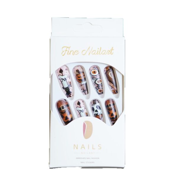 Wholesale Pumpkin long T false nail matte Halloween ghost candle wear nail tips