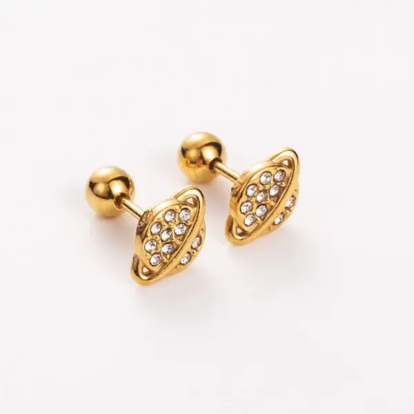 Wholesale PVD Coated Real Gold Plated 14K Gold Heart Shape Mushroom Planet 304 Stainless Steel Simple Style Shiny Waterproof Non Tarnish Ear Studs