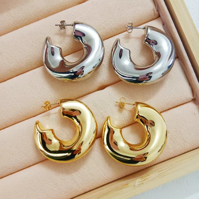 Wholesale PVD Coated 18K Gold Plated Real Gold Plated C Shape 304 Stainless Steel IG Style Simple Style Waterproof Non Tarnish Ear Studs