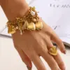 Wholesale 304 Stainless Steel Heart Shape Bow Knot PVD Coated Zircon 18K Real Gold Plated Real Gold Plated Simple Style Classic Style Waterproof Non Tarnish Pearl Inlay Cuban Link Chain Curb Chain Paperclip Chain Belcher Chain Multi Charms Bracelet