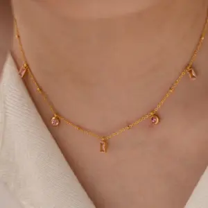 X0184-Pink Diamond-Necklace- Gold