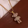 Wholesale 304 Stainless Steel Bear PVD Coated Rhinestones 18K Real Gold Plated Simple Style Classic Style Waterproof Non Tarnish Plating Inlay White Gold Pendant Necklace