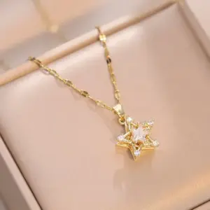 X1459 Golden Five-Pointed Star Rotating Necklace