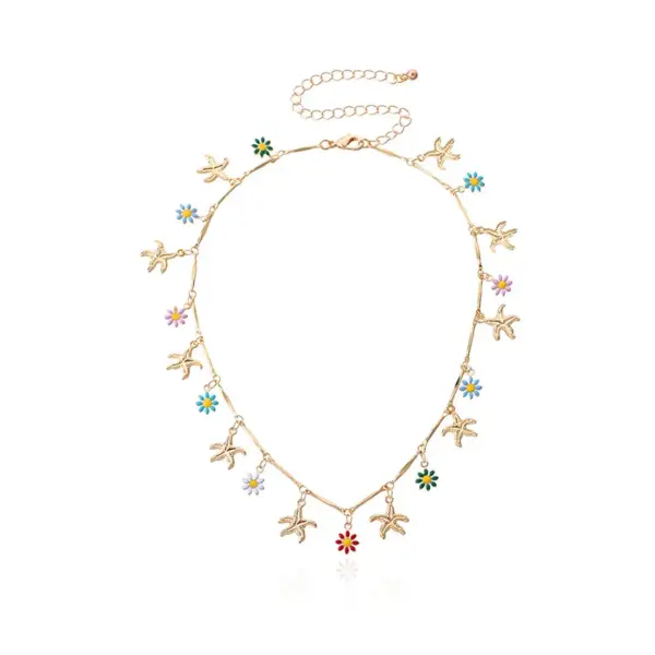 Wholesale Jewelry Casual Starfish Flower Copper Multi Charms Necklace Chain-free