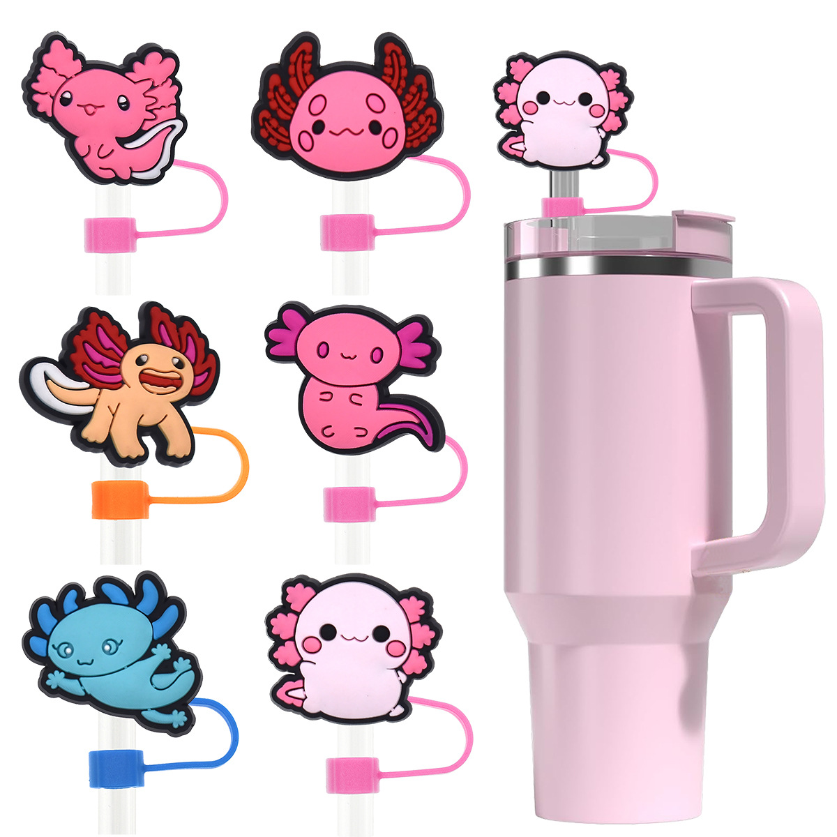 Wholesale Cute cartoon salamander dust plug dust cap 10mm flexible glue reusable ink milk tea straw plug cross-border
