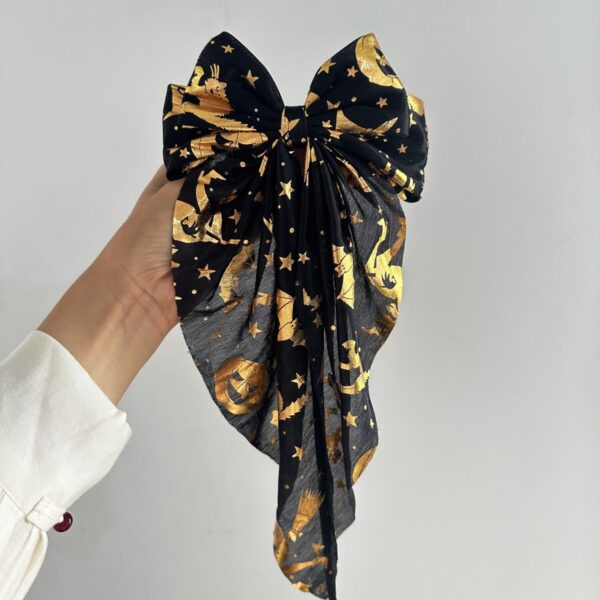 Wholesale Cross-border Halloween bow ribbon spring clip hair accessory heat transfer mesh pumpkin bat festive decorative headdress