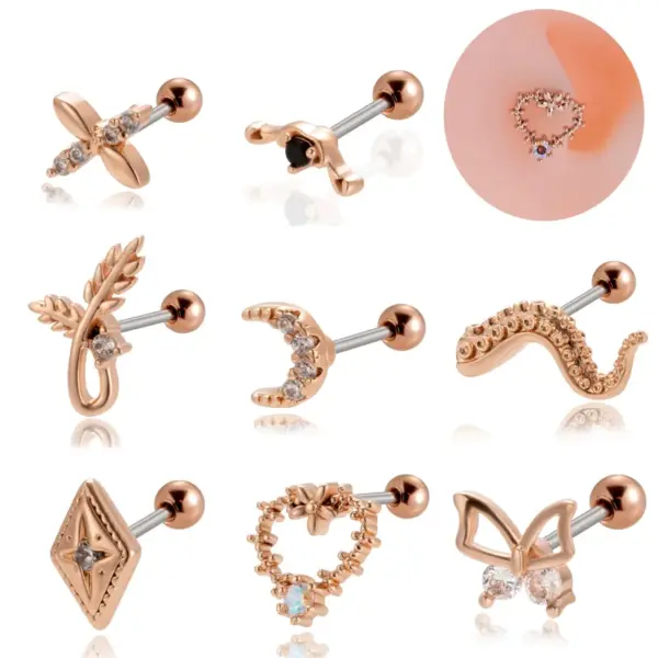 1 Piece Ear Cartilage Rings & Studs Vintage Style French Style Simple Style Moon Heart Shape Butterfly 316L Stainless Steel Copper Waterproof Non Tarnish Surgical Steel Zircon
