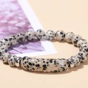 Natural Spotted Stone Bridge Bracelet / 8mm Long Tube 10 * 39mm
