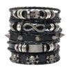 Wholesale Skull 8-shaped alloy five-piece leather bracelet