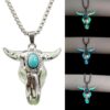 Wholesale European and American men's turquoise skull bull head stainless steel luminous necklace retro animal religious divine cow luminous pendant