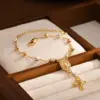 Wholesale Jewelry Vintage Style Religion Cross Virgin Mary Copper Zircon 18K Gold Plated Inlay Bracelets
