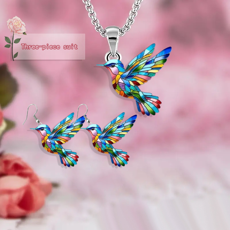 Wholesale Original Design Three Piece Hummingbird Earrings Necklace suit for Mother's Day Valentine's Day Gift suit