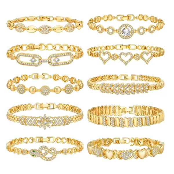 Wholesale Copper 18K Gold Plated Elegant Shiny Inlay Flower Snake Zircon Bracelets