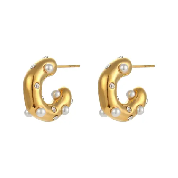 Wholesale Fashion C Shape Gold Plated 304 Stainless Steel Pearl 18K Gold Plated Ear Studs