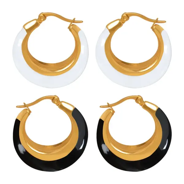 Wholesale PVD Coated Real Gold Plated 18K Gold Color Block Titanium Steel Simple Style Waterproof Non Tarnish Hoop Earrings
