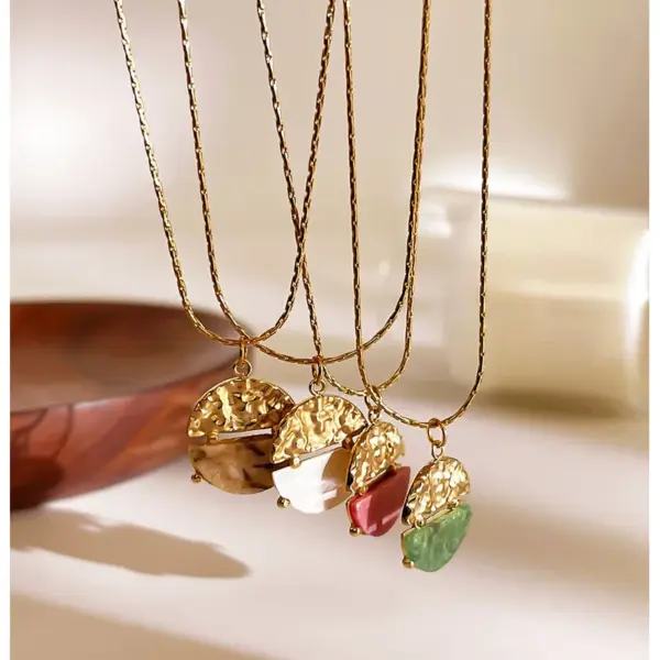 Wholesale 304 Stainless Steel Round PVD Coated Natural Stone Real Gold Plated Nordic Style Simple Style Commute Waterproof Non Tarnish Irregular Surgical Steel Bamboo Necklace Lobster Trigger Clasp Closure Pendant Necklace