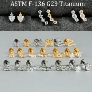 1 Piece Ear Cartilage Rings & Studs Casual Hip-Hop Snake Butterfly G23 Titanium Alloy Zircon Ion Plating (IP) 18K Gold Plated Lip