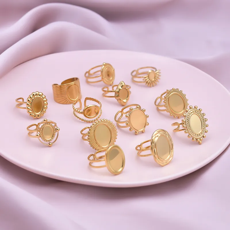 Wholesale PVD Coated Real Gold Plated 18K Gold Geometric 304 Stainless Steel Simple Style Waterproof Non Tarnish Open Rings