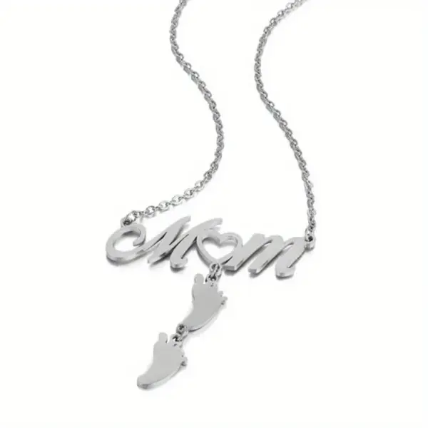 Wholesale 304 Stainless Steel Stainless Steel Letter Footprint PVD Coated 18K Real Gold Plated MAMA Simple Style Plating Cable Chain Gold Silver Pendant Necklace