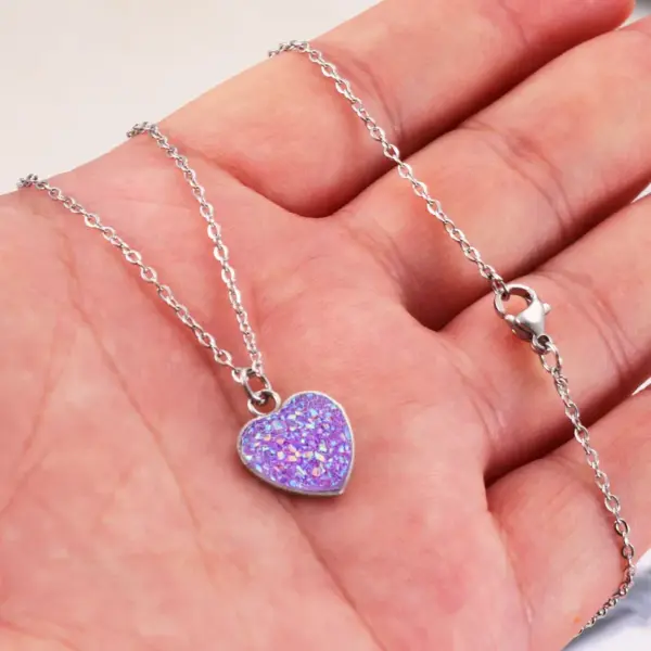 304 Stainless Steel Resin Heart Shape PVD Coated Resin Elegant Streetwear Shiny Waterproof Non Tarnish Plating Inlay Cuban Link Chain Curb Chain Pendant Necklace
