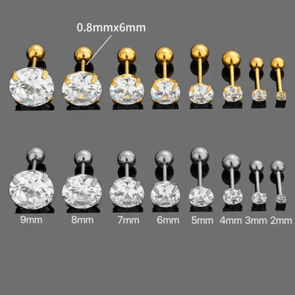 Wholesale 18K Gold Plated 316L Stainless Steel Ion Plating (IP) Zircon Round Waterproof Non Tarnish Surgical Steel Nordic Style Simple Style Classic Style Ear Studs Cartilage Earrings For Unisex