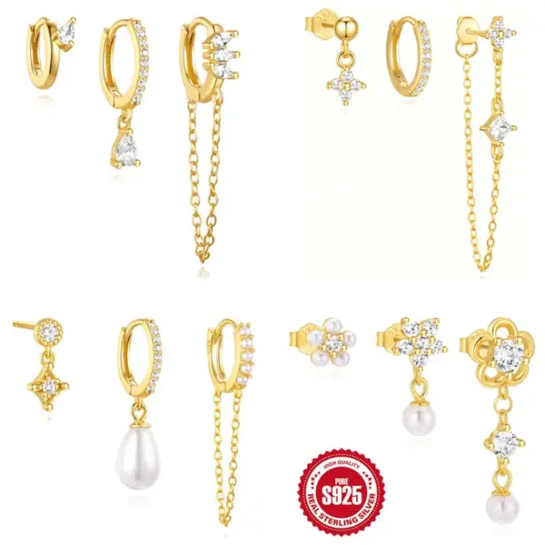 Wholesale 1 Set 925 Sterling Silver Zircon Geometric Earrings