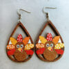 Wholesale Thanksgiving Turkey Water Drop Polka Dot Wooden Earrings
