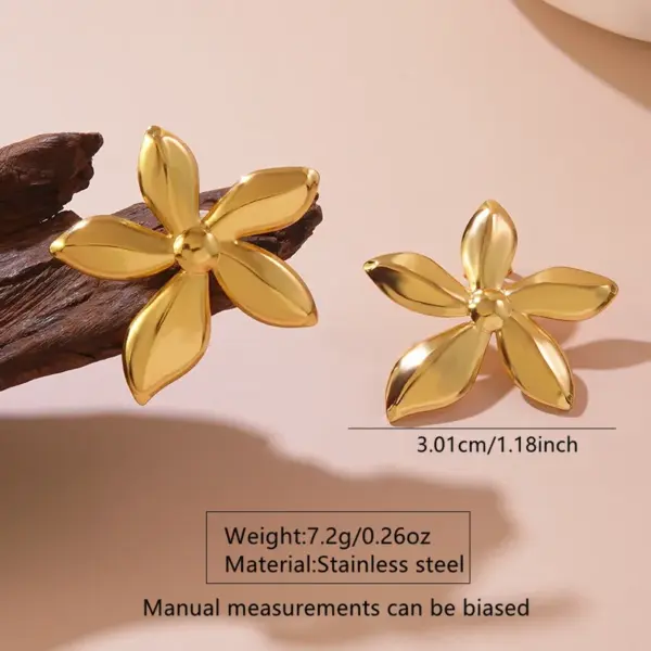 201 Stainless Steel 304 Stainless Steel Plastic Flower Petal Plated Stone-Free Imitation Gold Elegant Cute Oversized Plating Gold Earrings Ear Studs