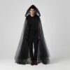 Wholesale European and American Hooded Dark Halloween Long Mesh Cool Hooded Unisex Cloak Cosplay Witch Cloak