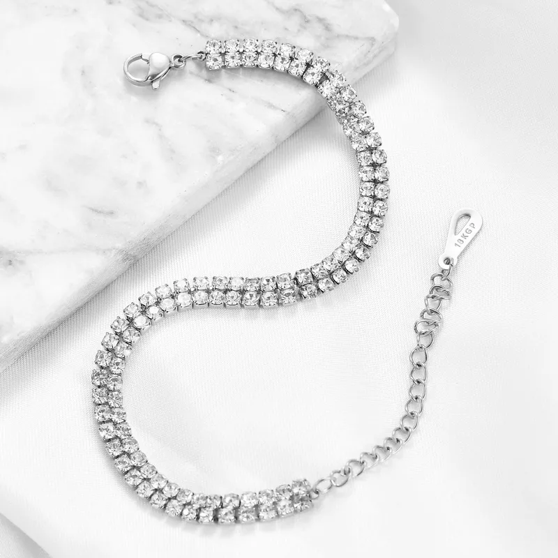 Wholesale Casual Round Titanium Steel Plating Artificial Rhinestones Bracelets