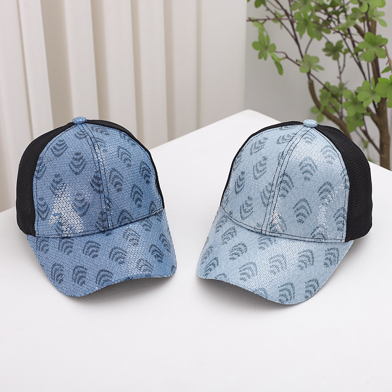 Wholesale Summer New Mesh Baseball Cap Women's Cross-border European and American Fashion All-match Sunshade Cap Sequin Leopard Mesh Cap