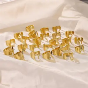 Wholesale PVD Coated Real Gold Plated Letter 304 Stainless Steel Hip-Hop Punk Cool Style Waterproof Non Tarnish Wide Band Rings