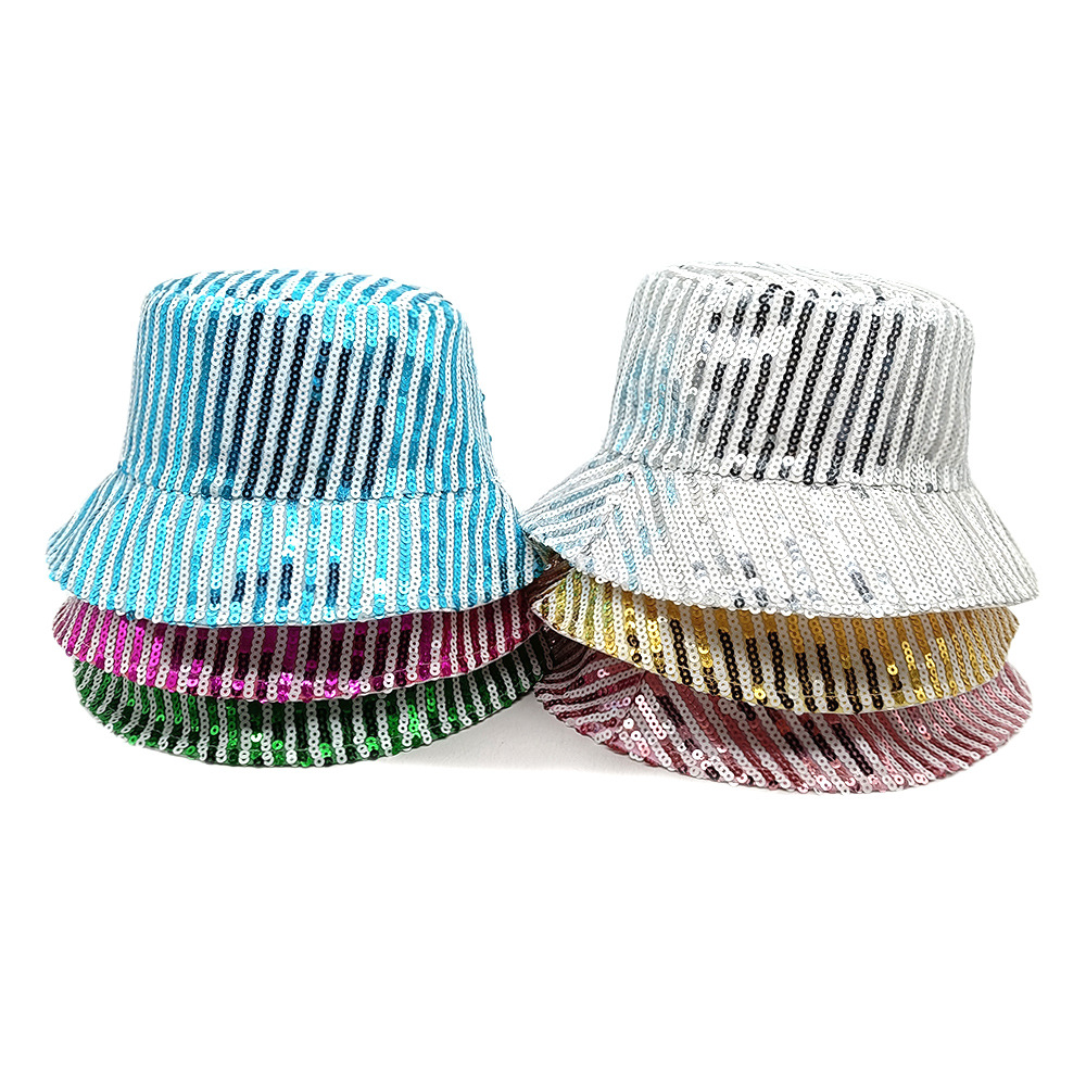 Wholesale Amazon New Sequin Performance Basin Hat Men's and Women's Outdoor Sunshade Fisherman Hat Japanese and Korean Spring Summer Striped Stage Hat
