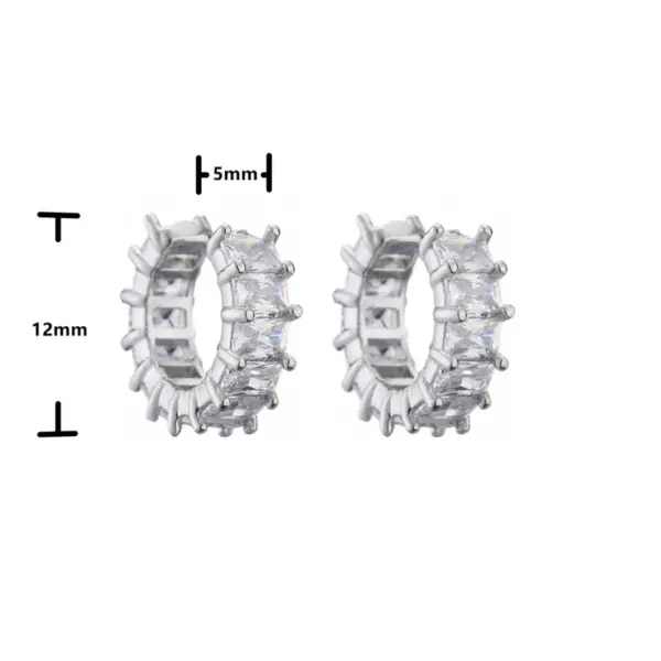 Wholesale Micro-inlaid Zircon Ear Clip Square Diamond Earrings Copper Plated 18k Gold Jewelry