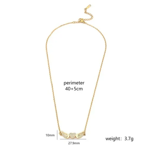 Wholesale Copper Vintage Style Plating Inlay Heart Shape Wings Zircon Pendant Necklace